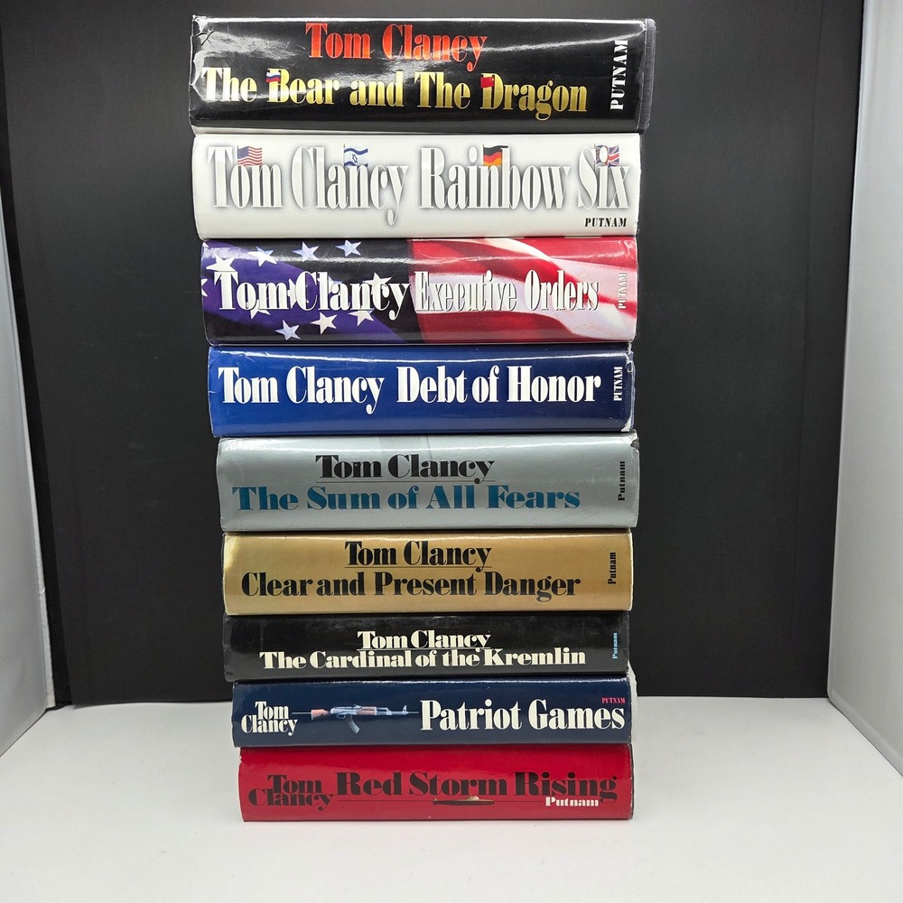 Tom Clancy Hardcover Book Lot 9 Novels Jack Ryan Vintage Thriller Mixed Colors